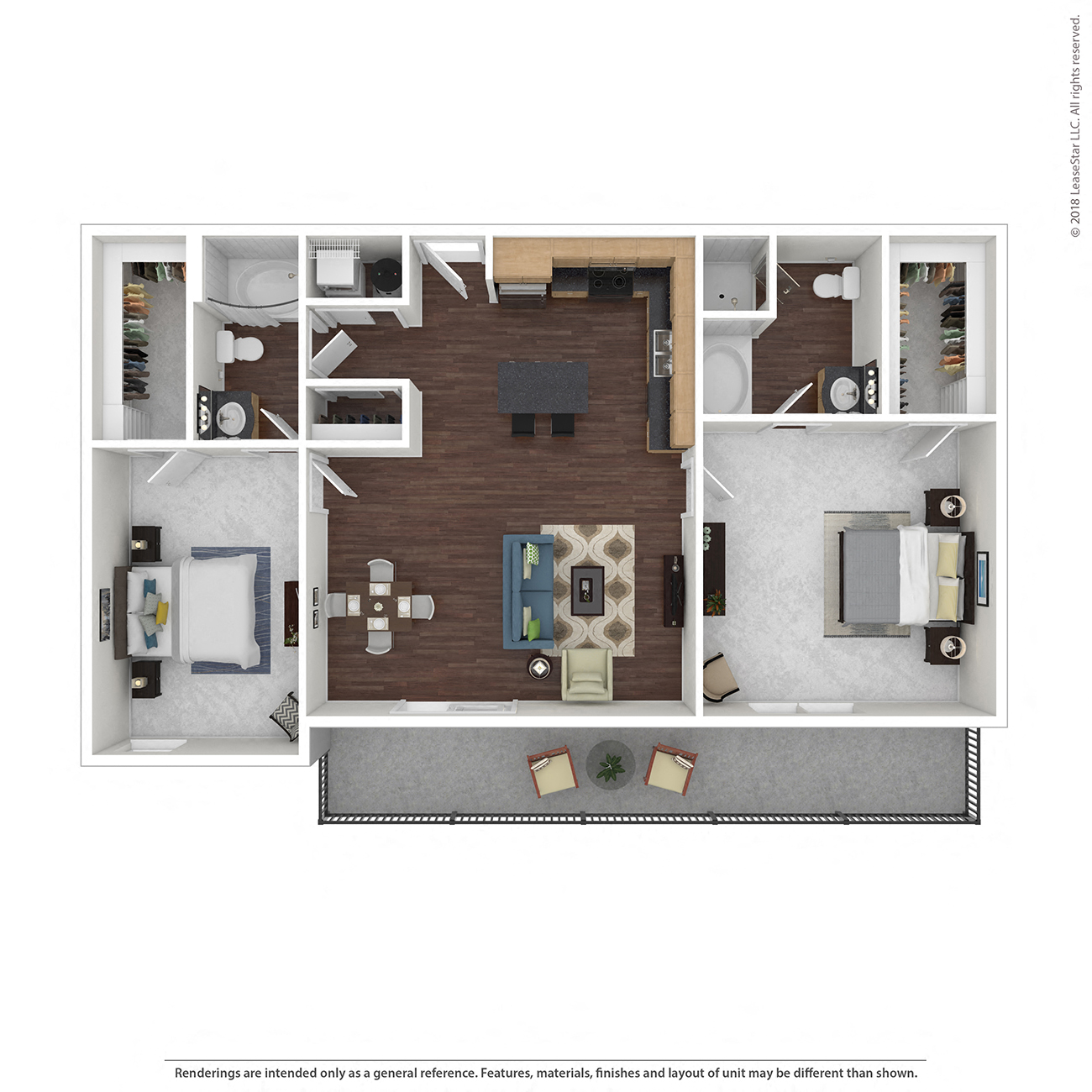 Floor plan for 2 beds, 2 baths, 1187 sqft